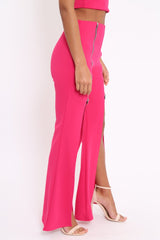 Fuchsia Bandeau Crop Top and Zip Front Trousers Co-ord - Ellenie-Co-ords