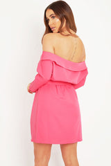Fuchsia Belted Bardot Skater Dress - Jencie-Dresses