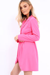 Fuchsia Button Detail Blazer Dress - Kayleigh-Dresses