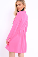 Fuchsia Button Detail Blazer Dress - Kayleigh-Dresses