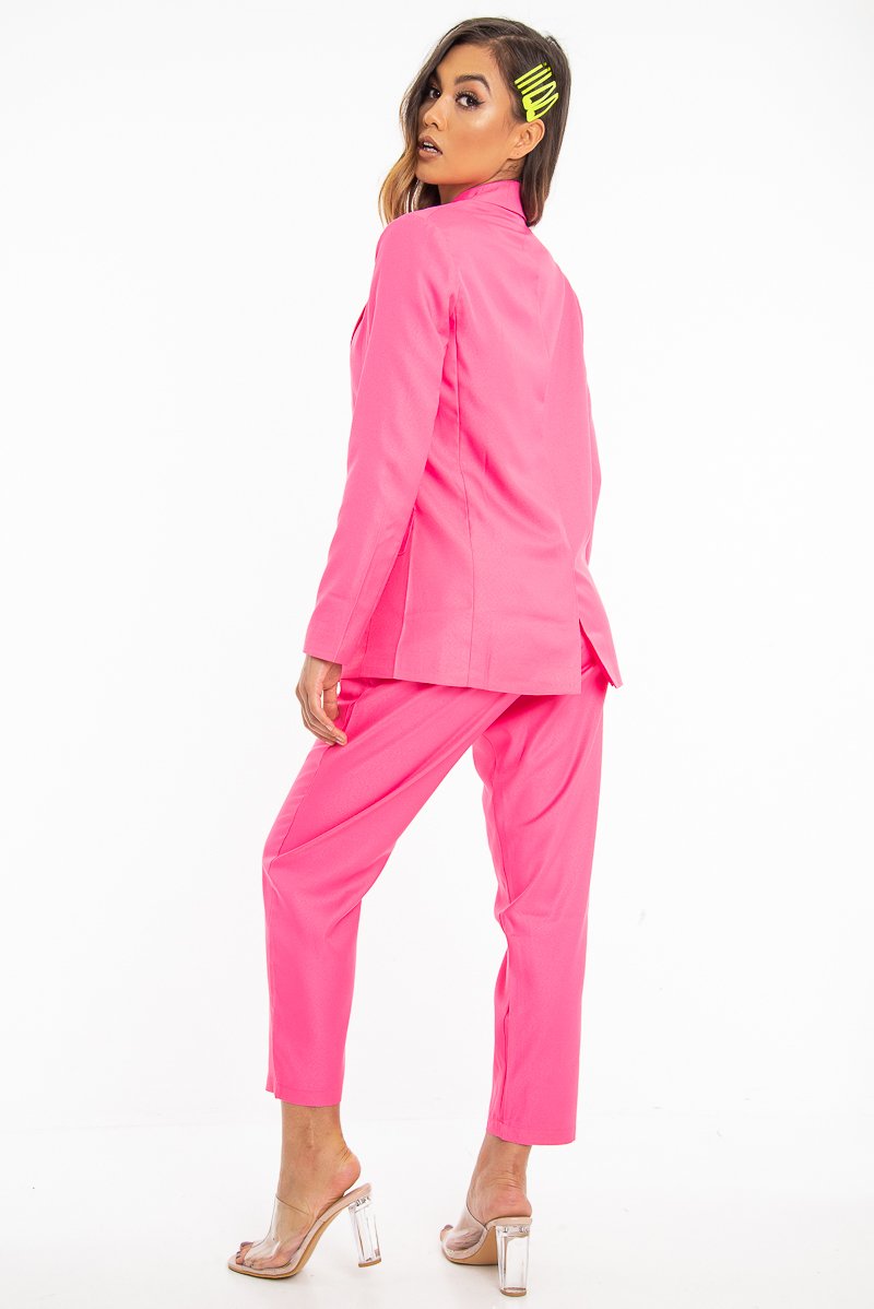 Fuchsia Button Front Blazer Belted Trousers Suit Co-Ord - Millie-Co-ords