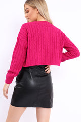 Fuchsia Cable Knit Cropped Jumper - Georgie-Jumper