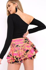 Fuchsia Chain Frill High Waisted Shorts - Sophia-Shorts