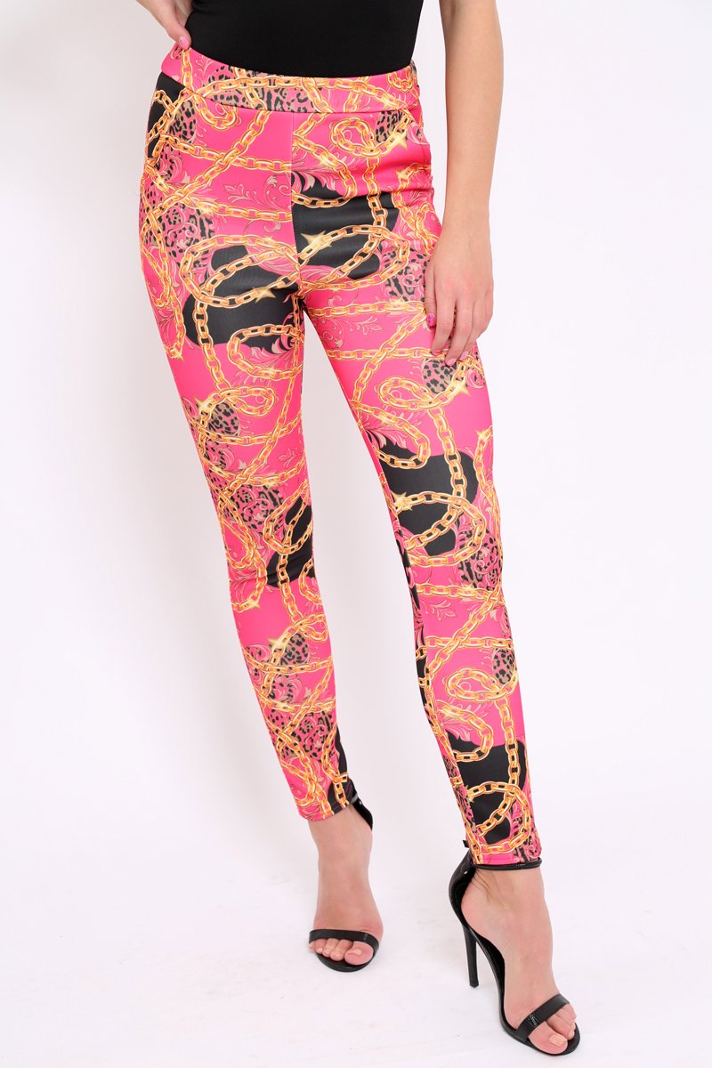 Fuchsia Chain Print Trousers - Donika-Trousers