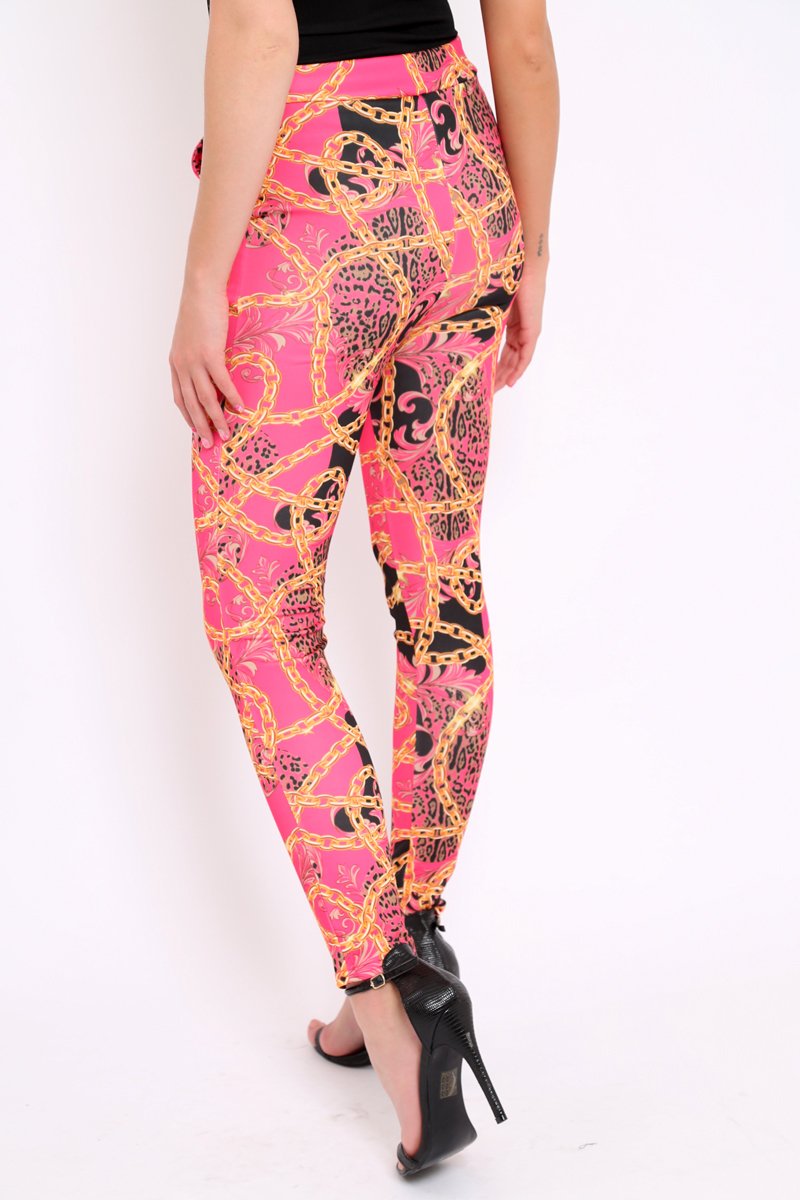 Fuchsia Chain Print Trousers - Donika-Trousers