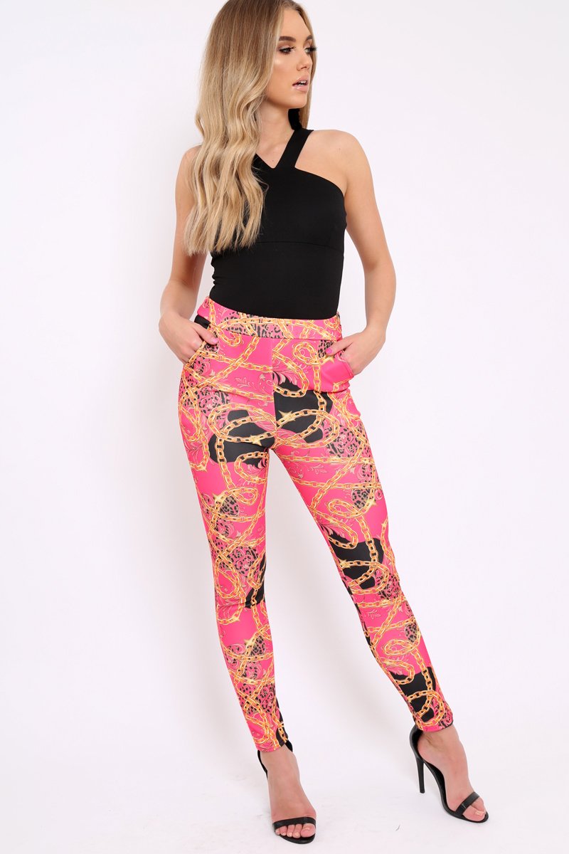 Fuchsia Chain Print Trousers - Donika-Trousers