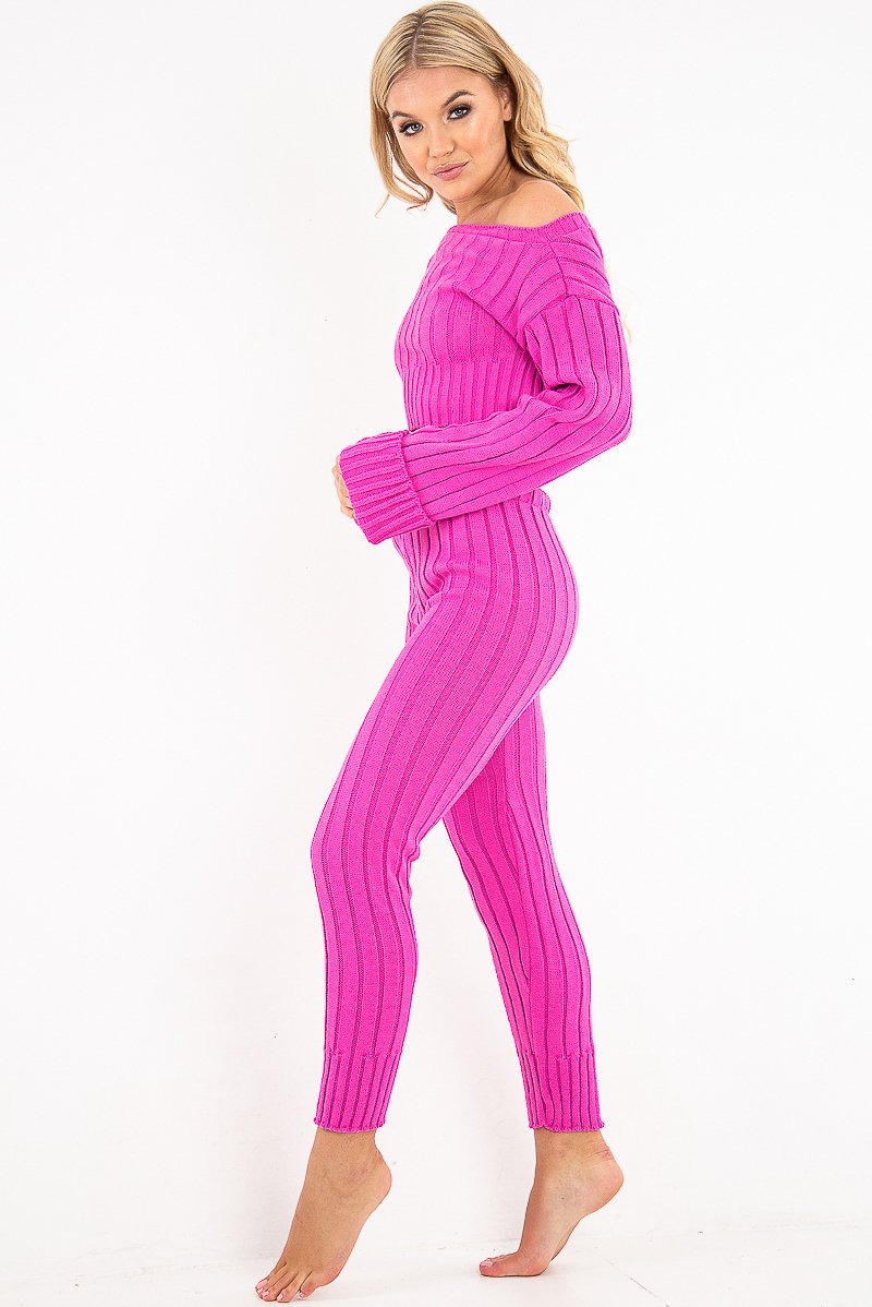 Fuchsia Chunky Knit Loungewear Set - Wynter-Loungewear