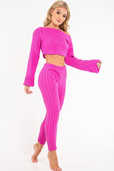 Fuchsia Chunky Knit Loungewear Set - Wynter-Loungewear
