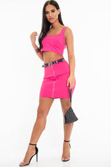 Fuchsia Crop Top Western Belt Skirt Co-Ord - Mindy-Co-ords