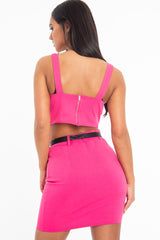 Fuchsia Crop Top Western Belt Skirt Co-Ord - Mindy-Co-ords
