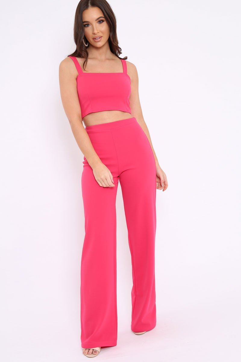 Fuchsia Crop Top and Trousers Co-ord Set - Kimmy-Co-ords