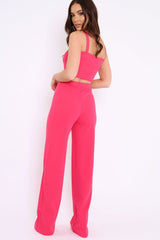 Fuchsia Crop Top and Trousers Co-ord Set - Kimmy-Co-ords