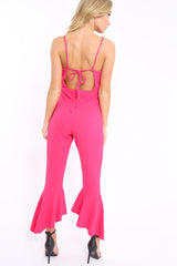 Fuchsia Cropped Frill Hem Jumpsuit - Sadey-Jumpsuits