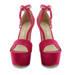 Fuchsia Cross Over Strap Platform Heels - Martha-Heels