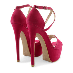 Fuchsia Cross Over Strap Platform Heels - Martha-Heels