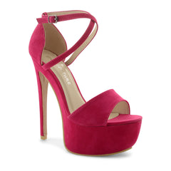 Fuchsia Cross Over Strap Platform Heels - Martha-Heels