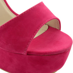 Fuchsia Cross Over Strap Platform Heels - Martha-Heels