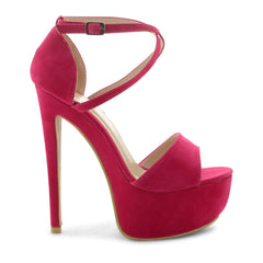 Fuchsia Cross Over Strap Platform Heels - Martha-Heels