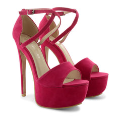 Fuchsia Cross Over Strap Platform Heels - Martha-Heels