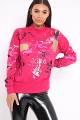 Fuchsia Distressed Paint Splatter Jumper - Mina-Jumper