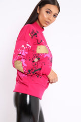 Fuchsia Distressed Paint Splatter Jumper - Mina-Jumper