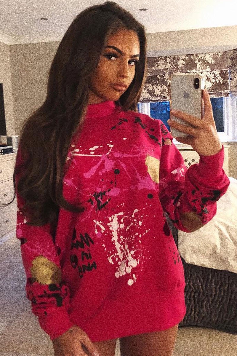 Fuchsia Distressed Paint Splatter Jumper - Mina-Jumper