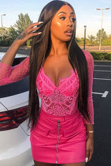 Fuchsia Dobby Mesh Low Cut Bodysuit - Tamara-Bodysuits