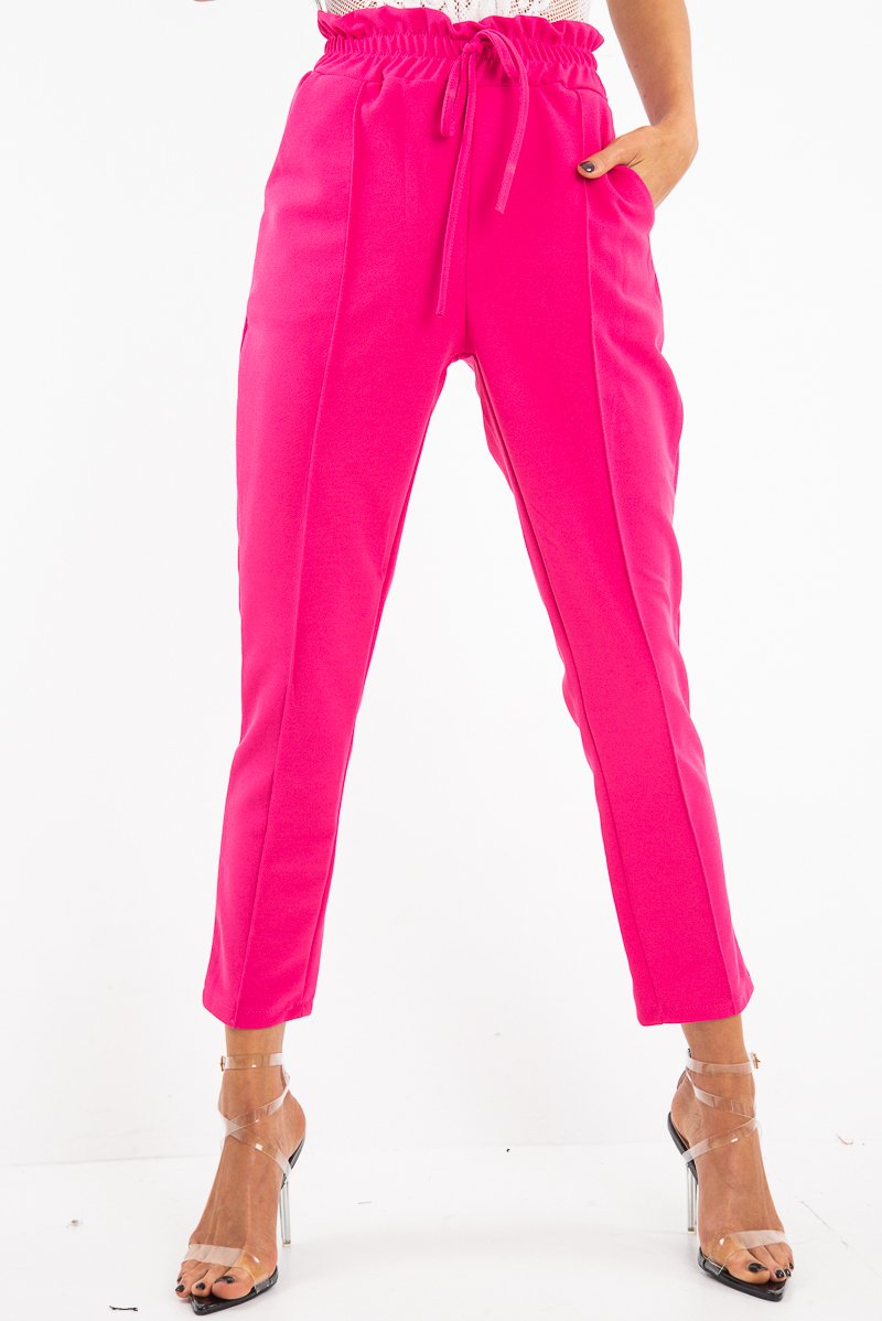 Fuchsia Drawstring Seam Front Tailored Joggers - Lissie-Joggers