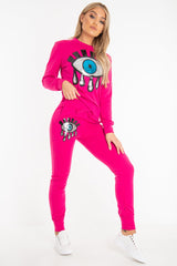 Fuchsia Eye Detail Sequin Embellished Tracksuit - Kyana-Tracksuits
