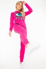 Fuchsia Eye Detail Sequin Embellished Tracksuit - Kyana-Tracksuits