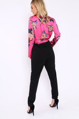 Fuchsia Floral Plunge Satin Wrap Front Jumpsuit - Talulah-Jumpsuits