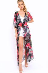 Fuchsia Floral Print Long Kimono - Vonda-Jackets