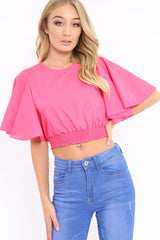 Fuchsia Frill Sleeve Crop Top - Siobhan-Crop Tops