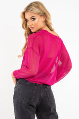 Fuchsia Glitter Net Cable Knit Jumper - Cordia-Jumper
