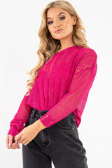 Fuchsia Glitter Net Cable Knit Jumper - Cordia-Jumper