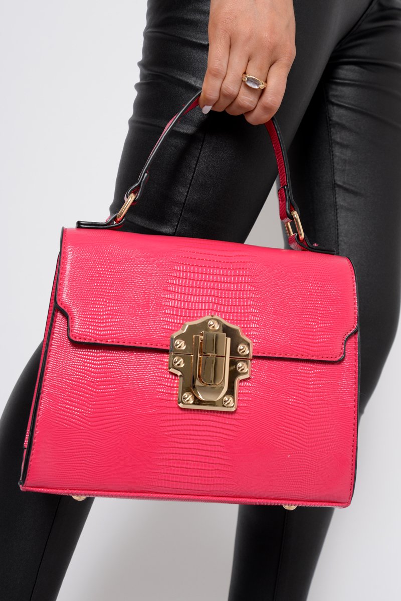 Fuchsia Gold Detail Classic Handbag - Paulie-Bags