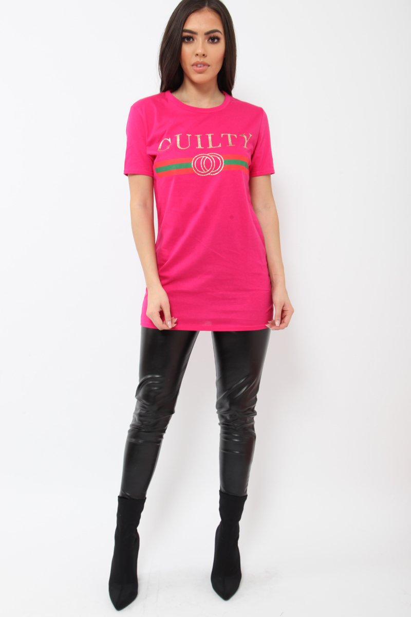 Fuchsia Guilty Slogan T-shirt - Ava-Tops