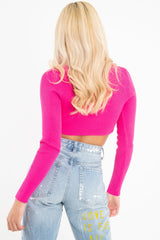 Fuchsia Half Zip Rib Crop Jumper - Elisea-Crop Jumper