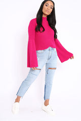 Fuchsia High Neck Flared Sleeve Jumper - Aloni-Jumper