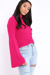 Fuchsia High Neck Flared Sleeve Jumper - Aloni-Jumper