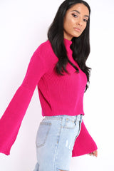 Fuchsia High Neck Flared Sleeve Jumper - Aloni-Jumper
