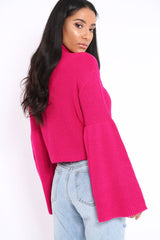 Fuchsia High Neck Flared Sleeve Jumper - Aloni-Jumper