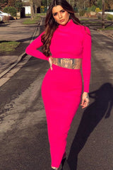 Fuchsia High Neck Rib Knit Crop Jumper - Emogene-Crop Jumper