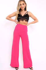 Fuchsia High Waist Flare Trousers -Tisha-Trousers