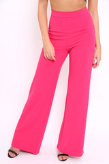 Fuchsia High Waist Flare Trousers -Tisha-Trousers