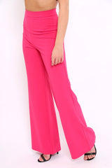 Fuchsia High Waist Flare Trousers -Tisha-Trousers