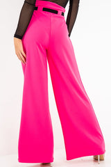 Fuchsia High Waist Paper Bag Buckle Belt Trousers - Ivyonna-Trousers