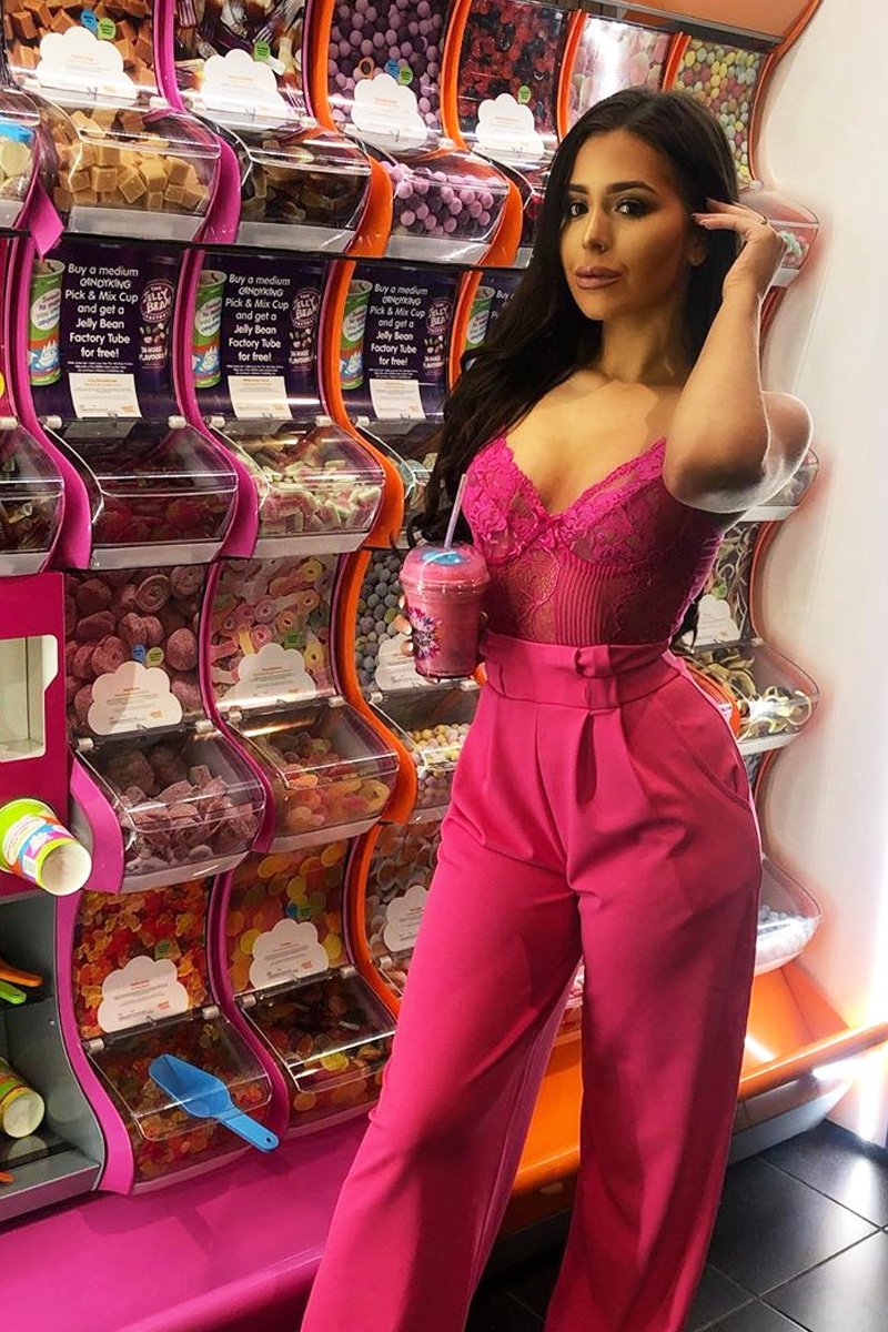 Fuchsia High Waist Paper Bag Buckle Belt Trousers - Ivyonna-Trousers