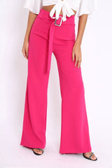 Fuchsia High Waist Wide Leg Trousers with Buckle - Monico-Trousers