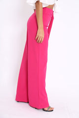 Fuchsia High Waist Wide Leg Trousers with Buckle - Monico-Trousers